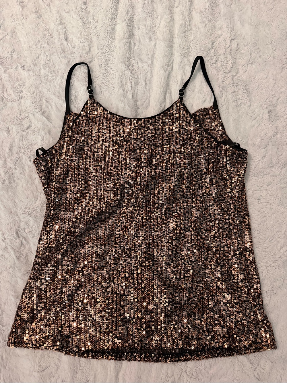 NWT she + sky brown sequin spaghetti strap tank top cowl neckline - Picture 4 of 4